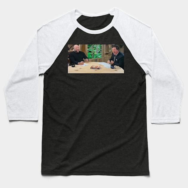 Alex Jones Tucker Carlson Best Friends Against the Deep State Baseball T-Shirt by Doctor Doom's Generic Latverian Storefront